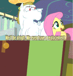 Size: 642x669 | Tagged: safe, artist:keno9988, bulk biceps, fluttershy, pegasus, pony, animated, blonde, blonde mane, blonde tail, blue eyes, caption, curtain, danny sexbang, ear piercing, female, game grumps, i'm not so grump, looking to side, looking to the right, male, mare, meme, open mouth, piercing, pink mane, pink tail, red eyes, replacement meme, smiling, spread wings, stallion, text, white coat, wings, yellow coat