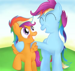 Size: 1826x1736 | Tagged: safe, artist:041744, derpibooru import, rainbow dash, scootaloo, pegasus, pony, best pony, cute, cutealoo, dashabetes, heartwarming, hug, scootalove, wig