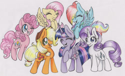 Size: 3020x1850 | Tagged: safe, artist:pprinceran, derpibooru import, applejack, fluttershy, pinkie pie, rainbow dash, rarity, twilight sparkle, twilight sparkle (alicorn), alicorn, earth pony, pegasus, pony, unicorn, female, mane six, mare, simple background, traditional art, white background