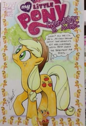 Size: 387x568 | Tagged: safe, artist:andypriceart, applejack, earth pony, pony, andy you magnificent bastard, clone, fourth wall, invasion of the body snatchers, mini me, photo, pod, traditional art