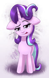 Size: 850x1350 | Tagged: safe, artist:joakaha, starlight glimmer, unicorn, the parent map, ..., blowing, displeased, female, floppy ears, hair blowing, lidded eyes, mare, raised eyebrow, scene interpretation, solo