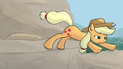 Size: 1920x1080 | Tagged: safe, artist:whatsapokemon, applejack, earth pony, pony, dragonshy, scene interpretation, solo