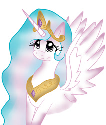 Size: 600x708 | Tagged: safe, artist:marshmallowwithchoco, princess celestia, alicorn, pony, crown, female, mare, solo, white coat, white wings, wings