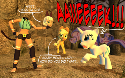 Size: 1024x640 | Tagged: safe, artist:jakewashere, applejack, rarity, earth pony, pony, unicorn, 3d, catgirl, detachable head, disembodied head, gmod, headless, modular, ms. fortune, skullgirls