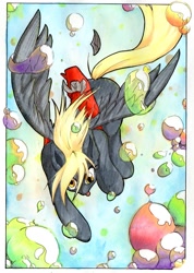 Size: 1974x2772 | Tagged: safe, artist:aerostoner, derpy hooves, pegasus, pony, female, flying, mare, solo, tongue out, traditional art