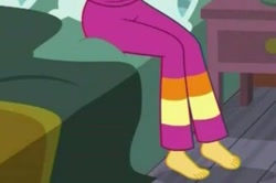 Size: 335x223 | Tagged: safe, screencap, sunset shimmer, eqg summertime shorts, equestria girls, monday blues, barefoot, cropped, feet, legs, pictures of legs, sunset's apartment