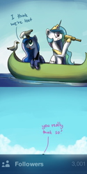 Size: 1200x2400 | Tagged: safe, artist:anticular, princess celestia, princess luna, alicorn, bird, pony, seagull, ask sunshine and moonbeams, boat, duo, duo female, female, followers, mare, ocean, open mouth, telescope, tumblr, water