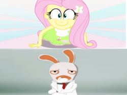 Size: 750x563 | Tagged: useless source url, safe, fluttershy, equestria girls, exploitable meme, happyshy, meme, rabbid, rabbids, rayman