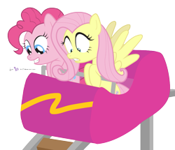 Size: 845x728 | Tagged: safe, artist:dm29, fluttershy, pinkie pie, earth pony, pegasus, pony, cute, duo, julian yeo is trying to murder us, roller coaster, simple background, transparent background