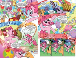 Size: 1143x879 | Tagged: safe, derpibooru import, idw, pinkie pie, twilight sparkle, earth pony, pony, unicorn, spoiler:comic, spoiler:comicm05, accordion, comic, female, male, musical instrument, ponyacci, song