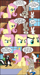 Size: 783x1465 | Tagged: safe, artist:coshi-dragonite, angel bunny, fluttershy, pegasus, pony, rabbit, skunk, comic, cute, feminism, flutterbadass, karma, shyabetes, skunk fu, the stare