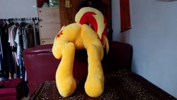 Size: 960x546 | Tagged: safe, artist:ec31314, sunset shimmer, pony, irl, life size, photo, plot, plushie