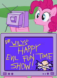 Size: 563x771 | Tagged: safe, pinkie pie, earth pony, pony, dr. wily, dr. wily's happy evil fun time show, exploitable meme, meme, obligatory pony, tv meme