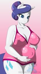 Size: 1080x1920 | Tagged: safe, artist:dekomaru, rarity, anthro, breasts, clothes, female, nightgown, pregnant, raritits, solo