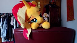 Size: 960x546 | Tagged: safe, artist:ec31314, sunset shimmer, pony, irl, life size, photo, plushie