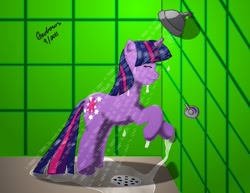 Size: 880x678 | Tagged: safe, artist:geoberos, derpibooru import, twilight sparkle, unicorn twilight, unicorn, shower, solo