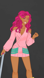 Size: 264x469 | Tagged: safe, pinkie pie, human, dark skin, elf ears, humanized, rpg, solo, sword