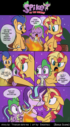 Size: 800x1440 | Tagged: safe, artist:emositecc, flash sentry, spike, starlight glimmer, sunset shimmer, dragon, pegasus, pony, unicorn, comic:spike to the rescue, molt down, angry, avengers, avengers: infinity war, blushing, comic, dialogue, drax the destroyer, hundreds of users filter this tag, implied shipping, implied sparlight, implied sunsetspike, male, movie reference, nervous, shipping, slap, sparlight, speech bubble, straight, sweat, winged spike