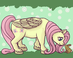 Size: 720x576 | Tagged: safe, artist:darkkako, fluttershy, pegasus, pony, rabbit, female, mare, solo