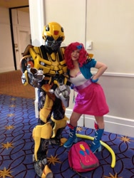 Size: 2448x3264 | Tagged: artist needed, source needed, safe, pinkie pie, human, equestria girls, bumblebee, convention, cosplay, crossover, irl, irl human, katsucon, photo, transformers