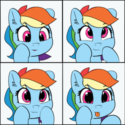 Size: 2978x2978 | Tagged: safe, artist:pabbley, color edit, derpibooru import, edit, rainbow dash, pegasus, pony, :p, colored, cute, dashabetes, female, loss (meme), mare, meme, silly, smiling, tongue out