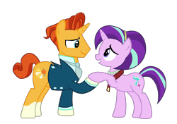 Size: 2378x1675 | Tagged: safe, artist:jonathantaniuchi, starlight glimmer, sunburst, pony, unicorn, the parent map, clothes, duo, father complex, female, here we go again, male, mare, oedipus complex, recolor, shipping, simple background, stallion, starburst, straight, transparent background