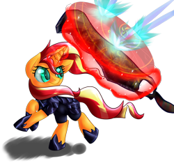 Size: 3200x3000 | Tagged: safe, artist:katakiuchi4u, sunset shimmer, pony, unicorn, armor, atg 2017, barrier, female, magic, mare, newbie artist training grounds, simple background, solo, transparent background