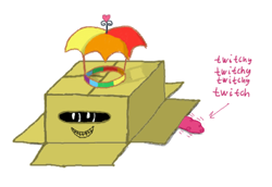 Size: 454x313 | Tagged: safe, artist:synch-anon, pinkie pie, earth pony, pony, box, hat, solo, twitchy tail, umbrella hat