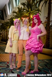 Size: 641x960 | Tagged: safe, artist:angelskiss2007, artist:pepperbots, artist:risana cosplay, applejack, fluttershy, pinkie pie, human, anime milwaukee, cosplay, irl, irl human, photo