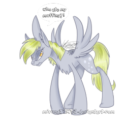 Size: 1024x1024 | Tagged: safe, artist:mirunacipsi, derpy hooves, pegasus, pony, angry, female, mare, simple background, solo, spread wings, this will end in tears, transparent background