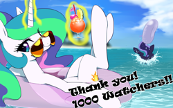 Size: 1200x750 | Tagged: safe, artist:30clock, princess celestia, princess luna, alicorn, pony, beach, drink, inner tube, sunglasses, water