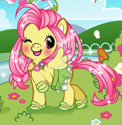 Size: 440x449 | Tagged: safe, fluttershy, pegasus, pony, pony creator, girls go games, solo, wink