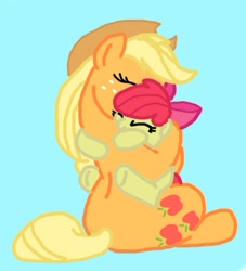 Size: 414x455 | Tagged: source needed, safe, apple bloom, applejack, earth pony, pony, female, hug, mare