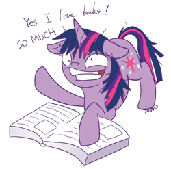 Size: 693x685 | Tagged: safe, artist:sion, derpibooru import, twilight sparkle, book, derp, solo, that pony sure does love books, twilight snapple