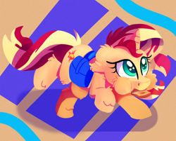 Size: 2000x1610 | Tagged: safe, artist:discorded, sunset shimmer, pony, unicorn, atg 2017, bread, cute, female, food, mare, mouth hold, newbie artist training grounds, running late, saddle bag, shimmerbetes, solo, toast