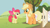 Size: 1280x720 | Tagged: safe, screencap, apple bloom, applejack, earth pony, pony, sheep, cute, eye contact, female, filly, grass, looking at each other, mare, smiling