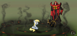 Size: 1680x797 | Tagged: safe, artist:neare, derpy hooves, pegasus, pony, clothes, crossover, dota 2, female, mare, robe, spell gone wrong, staff, video game, warlock