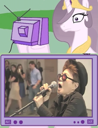 Size: 539x698 | Tagged: safe, princess celestia, alicorn, pony, exploitable meme, meme, obligatory pony, princess molestia, tv meme, unamused, yoko ono