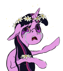 Size: 547x614 | Tagged: safe, artist:sterfler, derpibooru import, twilight sparkle, crying, floral head wreath, hay fever, solo