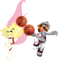 Size: 1052x1082 | Tagged: safe, artist:fjojr, fluttershy, pegasus, pony, basketball, double dunk, mario, miami heat, nba, super mario bros.