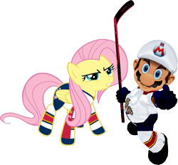 Size: 868x807 | Tagged: safe, artist:fjojr, fluttershy, pegasus, pony, florida panthers, hockey, looking at you, mario, nhl, super mario bros.