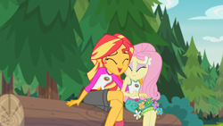 Size: 1920x1080 | Tagged: safe, screencap, fluttershy, sunset shimmer, equestria girls, legend of everfree, cute, hug, mama sunset, motherly, shimmerbetes, shyabetes