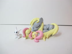 Size: 4608x3456 | Tagged: safe, artist:earthenpony, angel bunny, derpy hooves, fluttershy, pegasus, pony, craft, female, irl, mare, photo, sculpture, sleeping, tiny