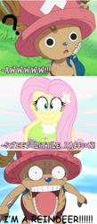 Size: 640x1464 | Tagged: safe, fluttershy, reindeer, equestria girls, crossover, exploitable meme, happyshy, meme, one piece, tony tony chopper