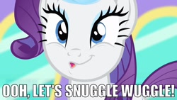 Size: 1280x720 | Tagged: safe, rarity, pony, unicorn, 8^y, image macro, imma snuggle you, meme, snuggling, solo