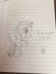 Size: 2448x3264 | Tagged: safe, artist:smurfettyblue, derpibooru import, rainbow dash, pegasus, pony, lined paper, solo, text, traditional art