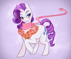 Size: 897x751 | Tagged: safe, artist:naminzo, rarity, pony, unicorn, bedroom eyes, blushing, clothes, crossover, fashion, georgette, looking back, oliver and company, raised hoof, scarf, smiling, solo, sparkles