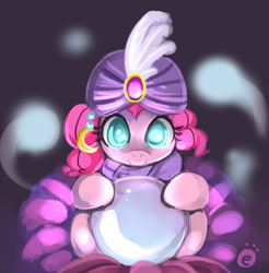 Size: 850x863 | Tagged: safe, artist:ende26, pinkie pie, earth pony, pony, 30 minute art challenge, colored pupils, crystal ball, cute, gypsy pie, madame pinkie, mystical orb of fate's destiny, romani, solo, turban