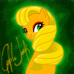 Size: 512x512 | Tagged: safe, artist:grim-tales, applejack, earth pony, pony, blonde mane, female, mare, missing accessory, orange coat, solo