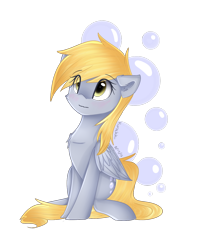 Size: 1146x1440 | Tagged: safe, artist:kurochhi, derpy hooves, pegasus, pony, black sclera, blushing, chest fluff, cute, derpabetes, female, mare, simple background, sitting, solo, transparent background